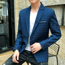 HOO Men's Plaid blazer Youth Slim Fit Handsome Knot Casual blazer