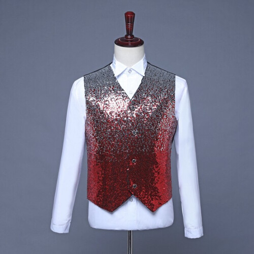 Men's Vest Sequin Gradient Stage Costume Slim Sleeveless Top 2