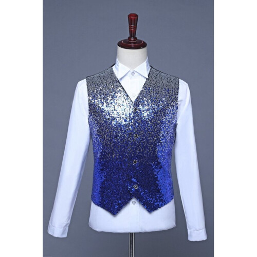 Men's Vest Sequin Gradient Stage Costume Slim Sleeveless Top