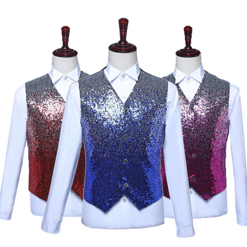 Men's Vest Sequin Gradient Stage Costume Slim Sleeveless Top 1