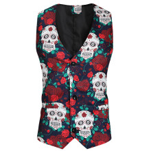 Retro Autumn Men's Vest 3D Skull Rose Flower Printing Slim Casual Wedding Party Nightclub SuitVests Plus Size 4XL