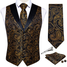Paisly Suit Vest Set 5 PCS Tuxedo Waistcoat And Tie Pocket Square Cufflinks Tie Clips For Wedding Mens Clothing Blazer Vest
