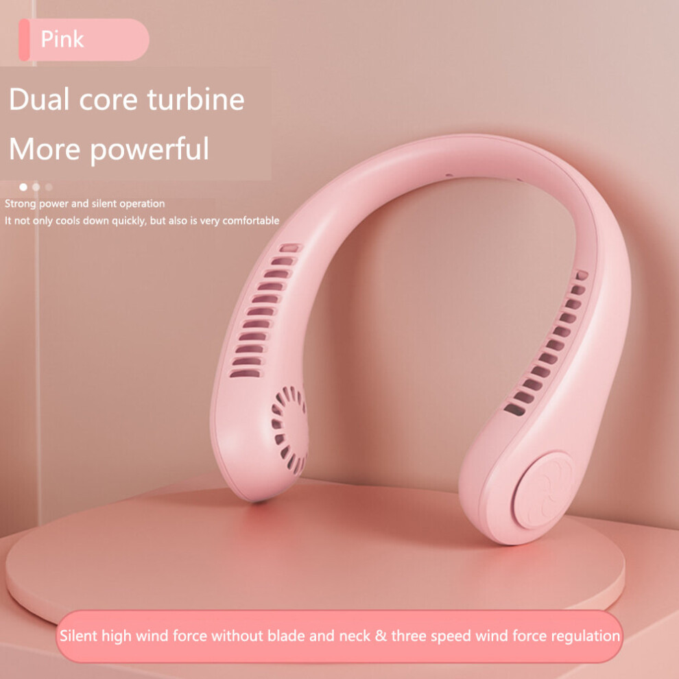 (Pink) Portable Hanging Neck Fan Cooling Bladeless Fans