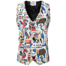 Plus Size Streetwear Hip Hop Men Vest Jacket Slim Fit Mens Sleeveless Waistcoat Printed Single-breasted Male Dress Vests