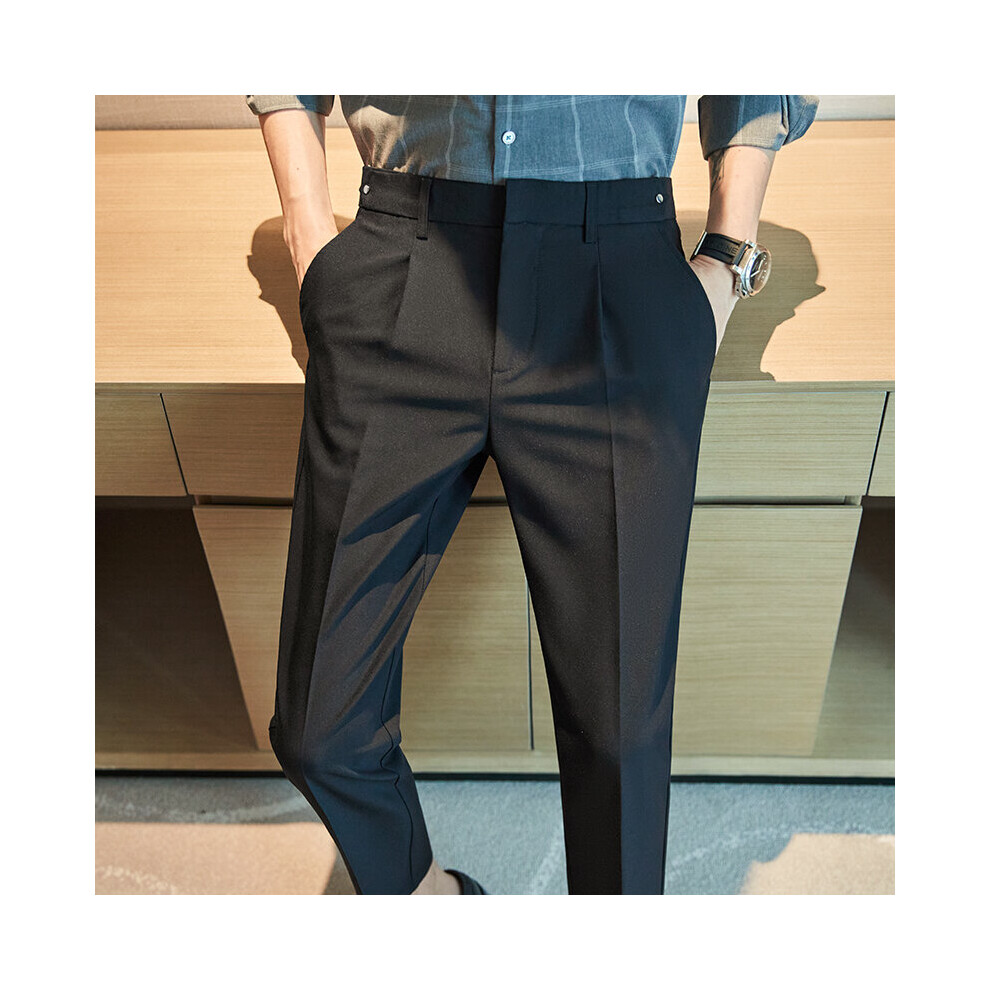 Men's Solid Ankle Length Business Formal Wear Slim Fit Clothing Dress Pants  Casual Official Trousers 988 (28, Black) at Amazon Men's Clothing store