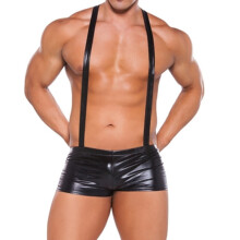 Mens Sexy Pu Leather Bodysuit One Piece Wet Look Wrestling Singlet Leotard Jumpsuit Gay Man Sexy Underwear Boxers