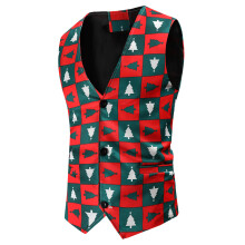 Santa Claus With Goggles Print Vest Men Single-Breasted V-Neck Christmas Gilet Homme Party Year Dress Up