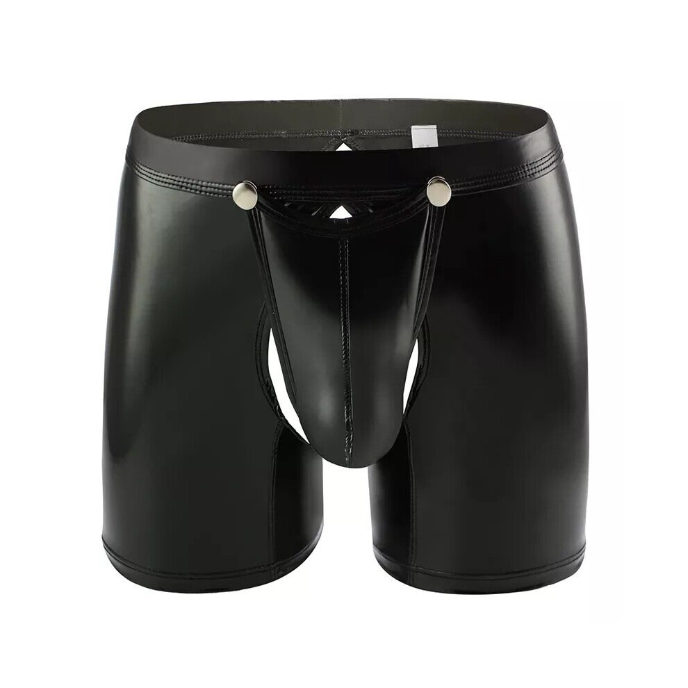 Sexy Mens Red PVC Leather Shorts Removable Gay Penis Pouch Back Open Gay Male Erotic Bulge Jockstrap Underwer