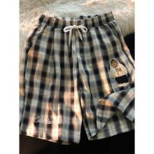 Preppy Plaid Sports Shorts Unisex Summer Loose Hiphop Shorts High-waisted Students Bear Embroidery Half Wide-leg Pants