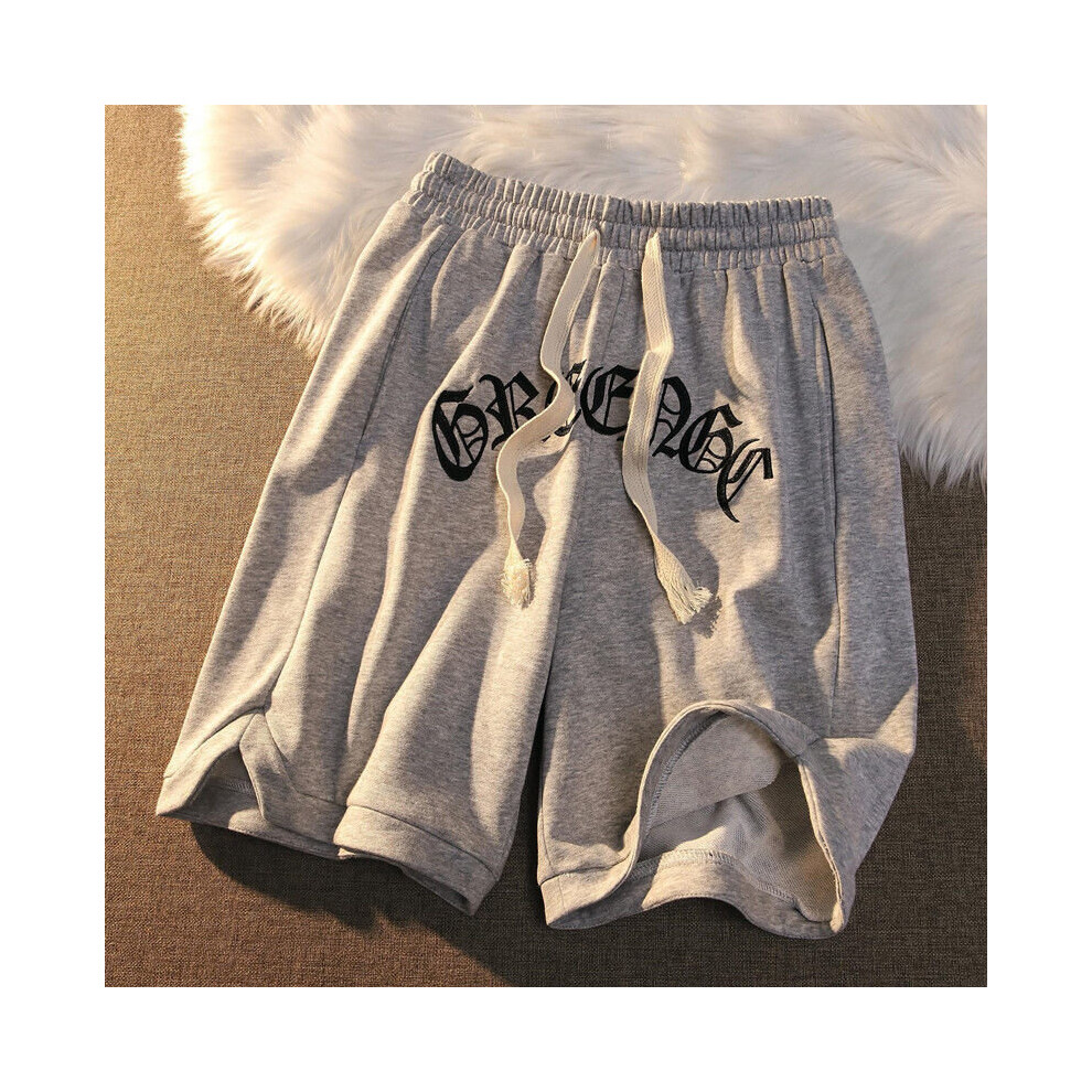 Vintage streetwear letter embroidery elastic waist loose outer wear mens shorts casual couple five-point shorts-image-OPC-PBQXZZV-NEW