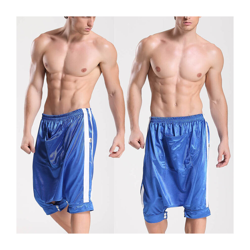 Men's Blue Shorts Pantalones Cortos Hombre No Crotch Shorts Casual Short Harem Pants Haroun Pants