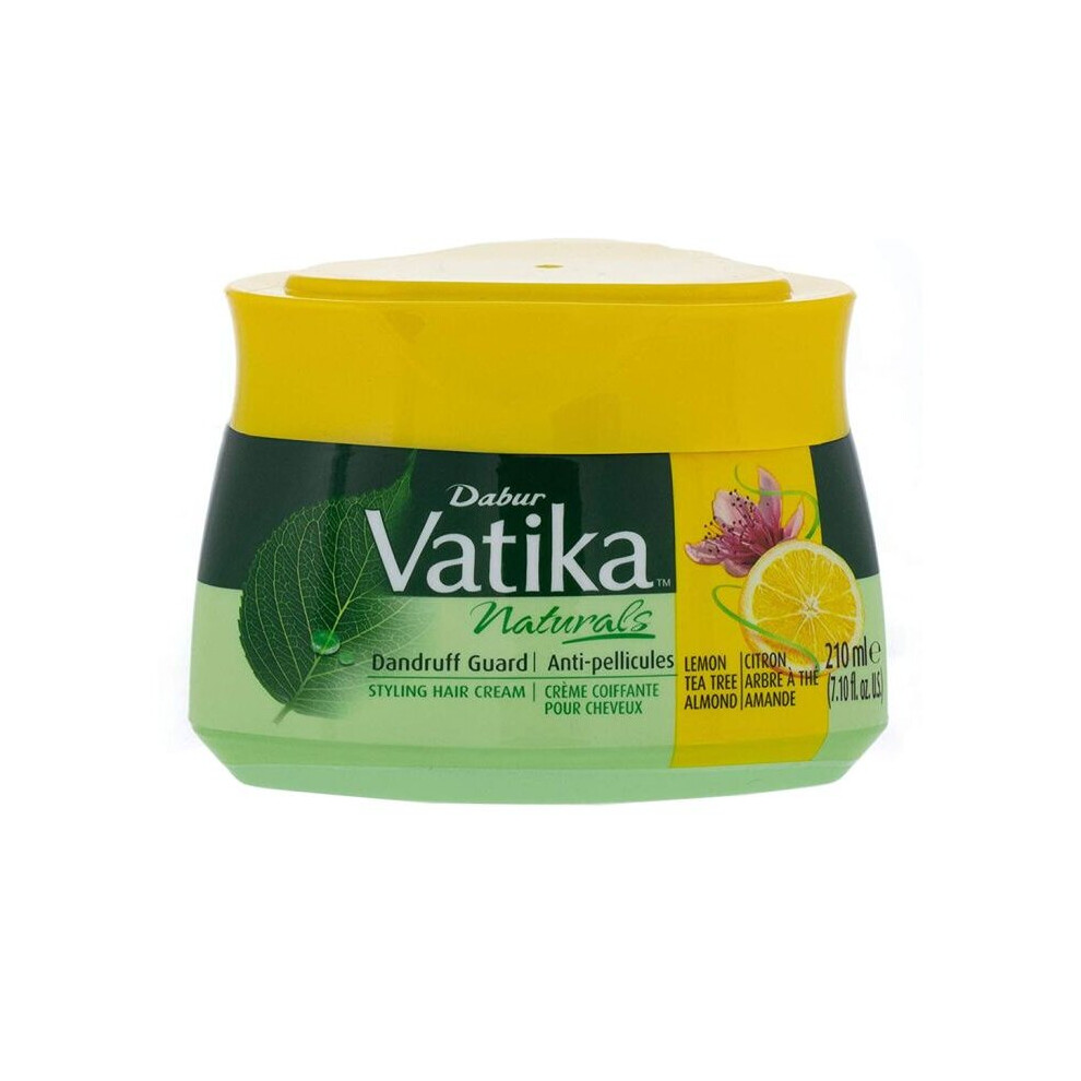 Black Dabur Vatika Naturals Dandruff Guard Hair Styling Cream With Lemon, Natural Moisturizing Hair Cream 210Ml