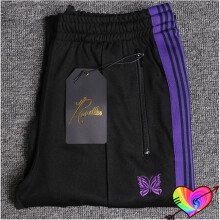 Needles Track Pants Men Women Green Stripe Needles Pants Purple Embroidered Butterfly High Street AWGE Trousers