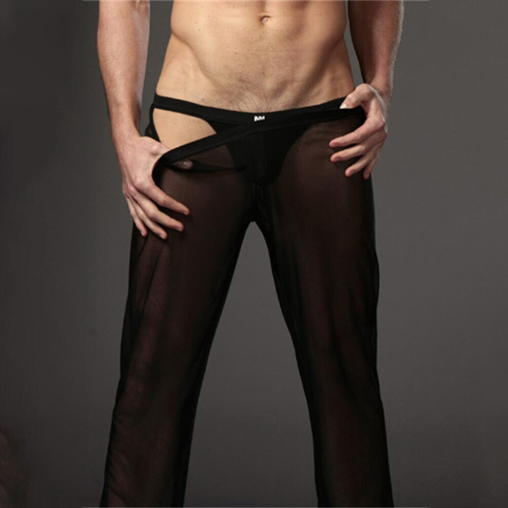 Men Underwear Sheer Mesh See Through Loose Long Pants Sleepwear Transparent Comfort Qucik-Dry Trousers Men's Erotic Lingerie