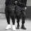 Men Drawstring Pockets Straps Ankle Tied Cargo Pants Long Trousers 3