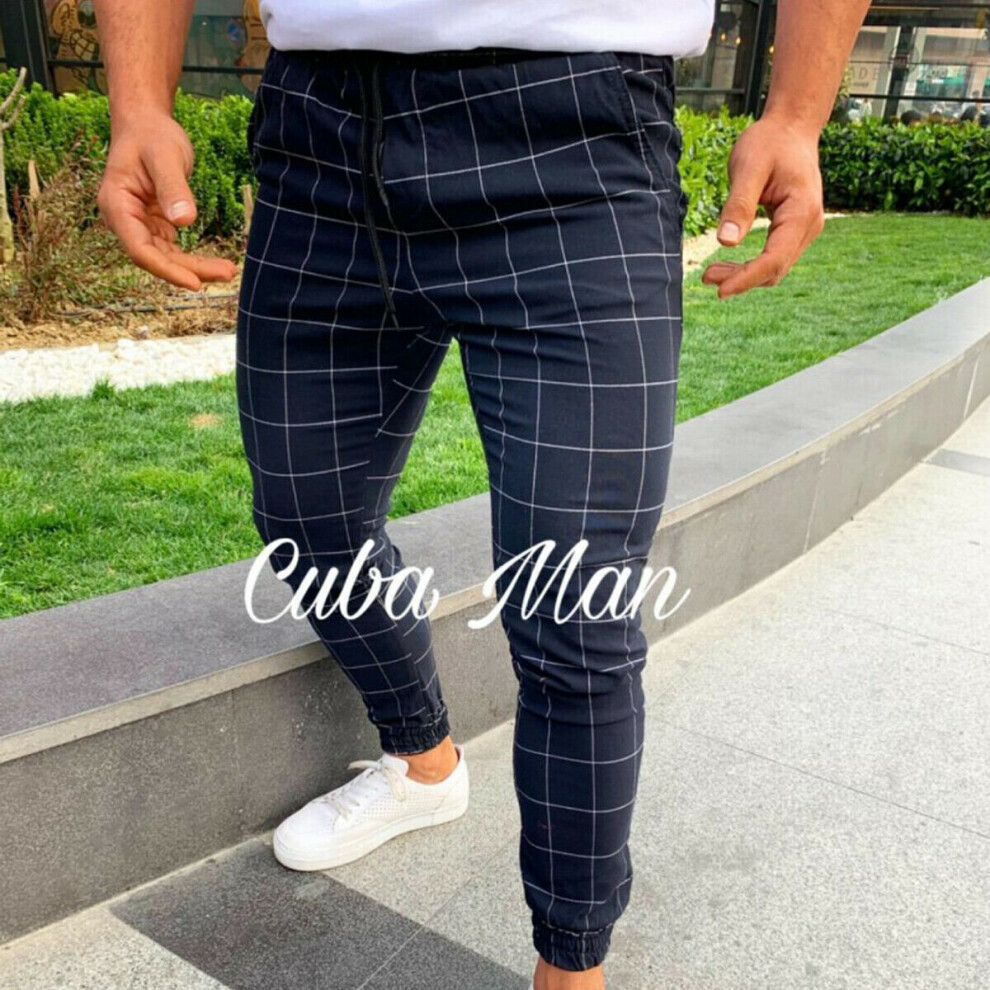 Hip Hop Men High Waist Joggers Skinny Pencil Long Pants Slim Fit Plaid Straight Legs Trouser Casual Sweatpants on OnBuy