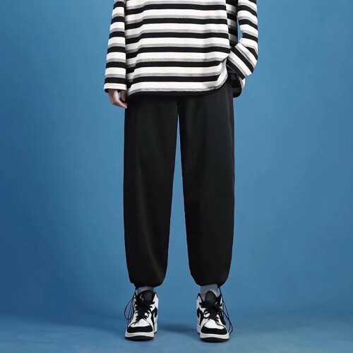 thin ice silk casual pants men's solid all-match drawstring leggings trousers 1