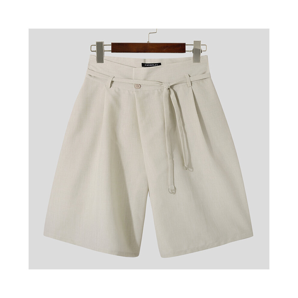 Men Shorts Solid High Waist Lace Up Streetwear Loose Casual Men Bottoms Summer Wide Leg Shorts S-5XL-image-OPC-PBQYHTR-NEW