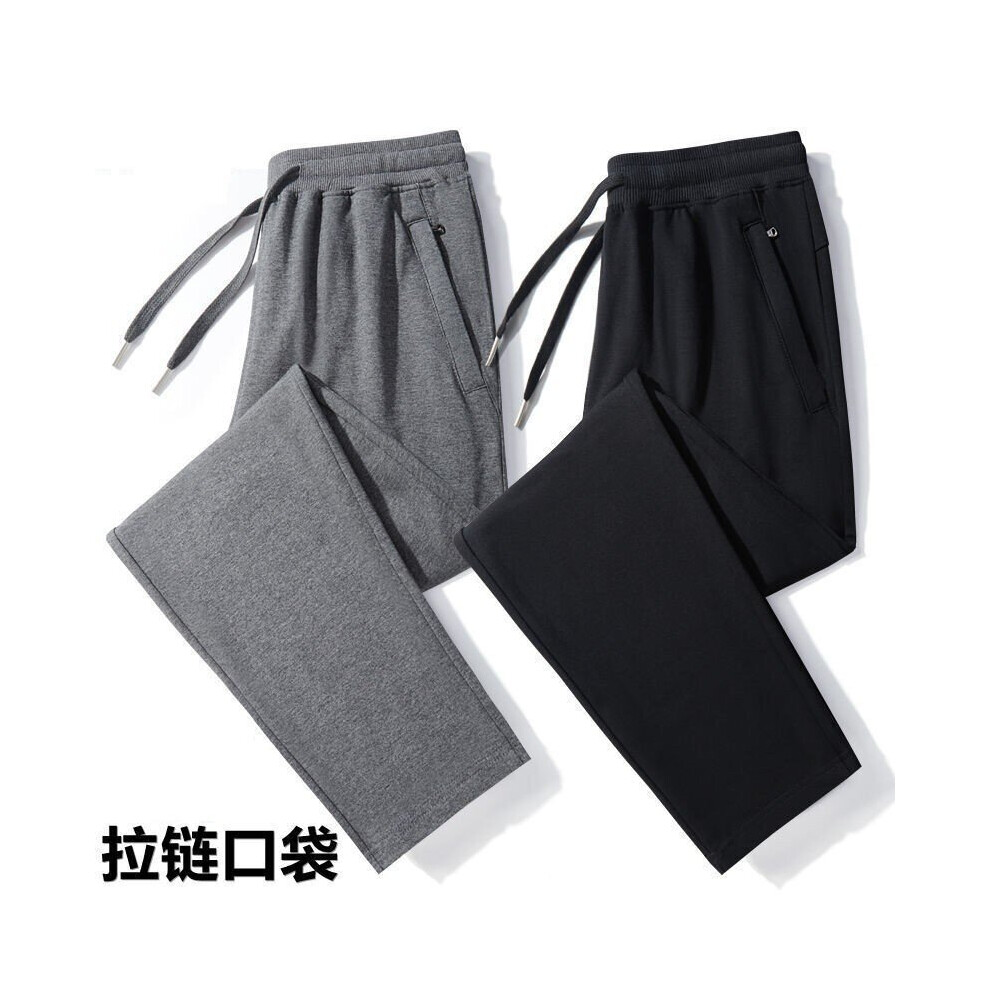 Men's Solid Straight Casual Trousers Elastic Waistband Lace-up Loose Casual Mid-Waist Sports Pants-image-OPC-PBQYJKX-NEW