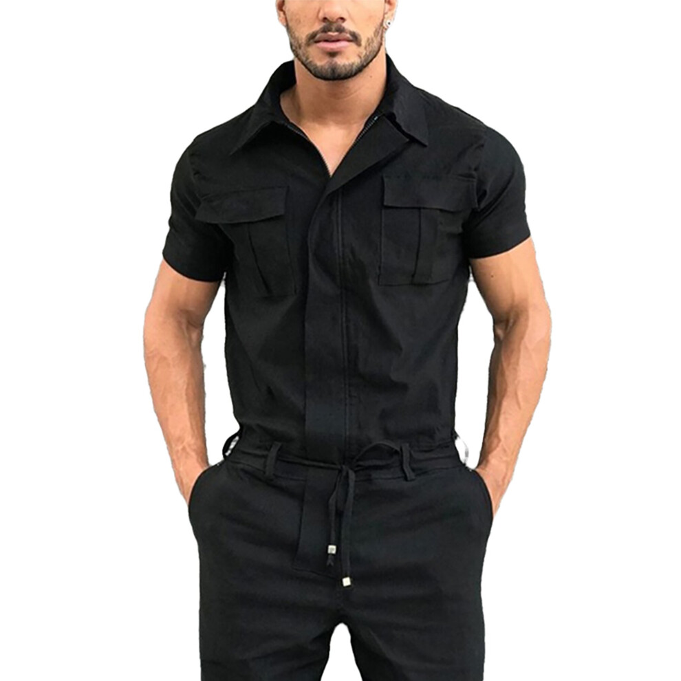 Men Short Sleeve Casual Basic Work Coverall Pure Cargo Overalls Street Wear Jumpsuit 885657469338