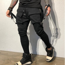 Sports Men Stretch Tights Sweat Absorbing and Breathable Fitness Casual Pocket Stitching Cargo Pants Mens