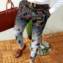 Men Slim Fit Print Zipper Button Trousers Suit Pants Male Casual Long Pants Stocking Gift Boy