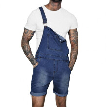 Stylish Denim Overall Shorts Crimping Straight Summer Hip Hop Loose Denim Overall Shorts