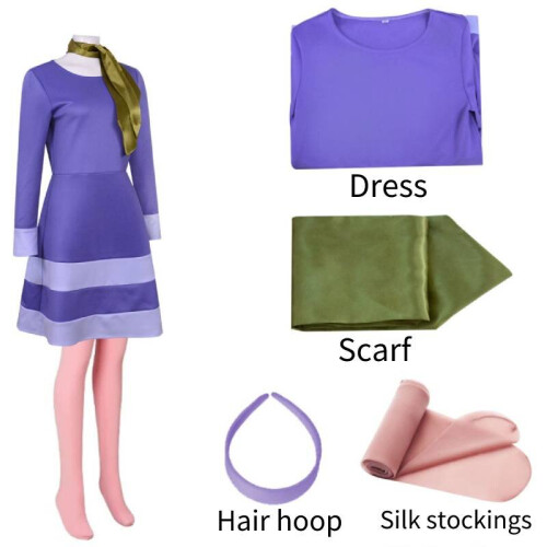 (XL) Doo Scooby Movie Daphne Cosplay Costume  Adult Role Play Halloween Party Dress
