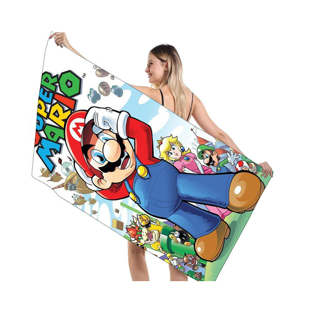 (Super Mario) 3d Mario Super Bros Bath Towel Large Size Quick Dry Absorbent Bathrobe Travel