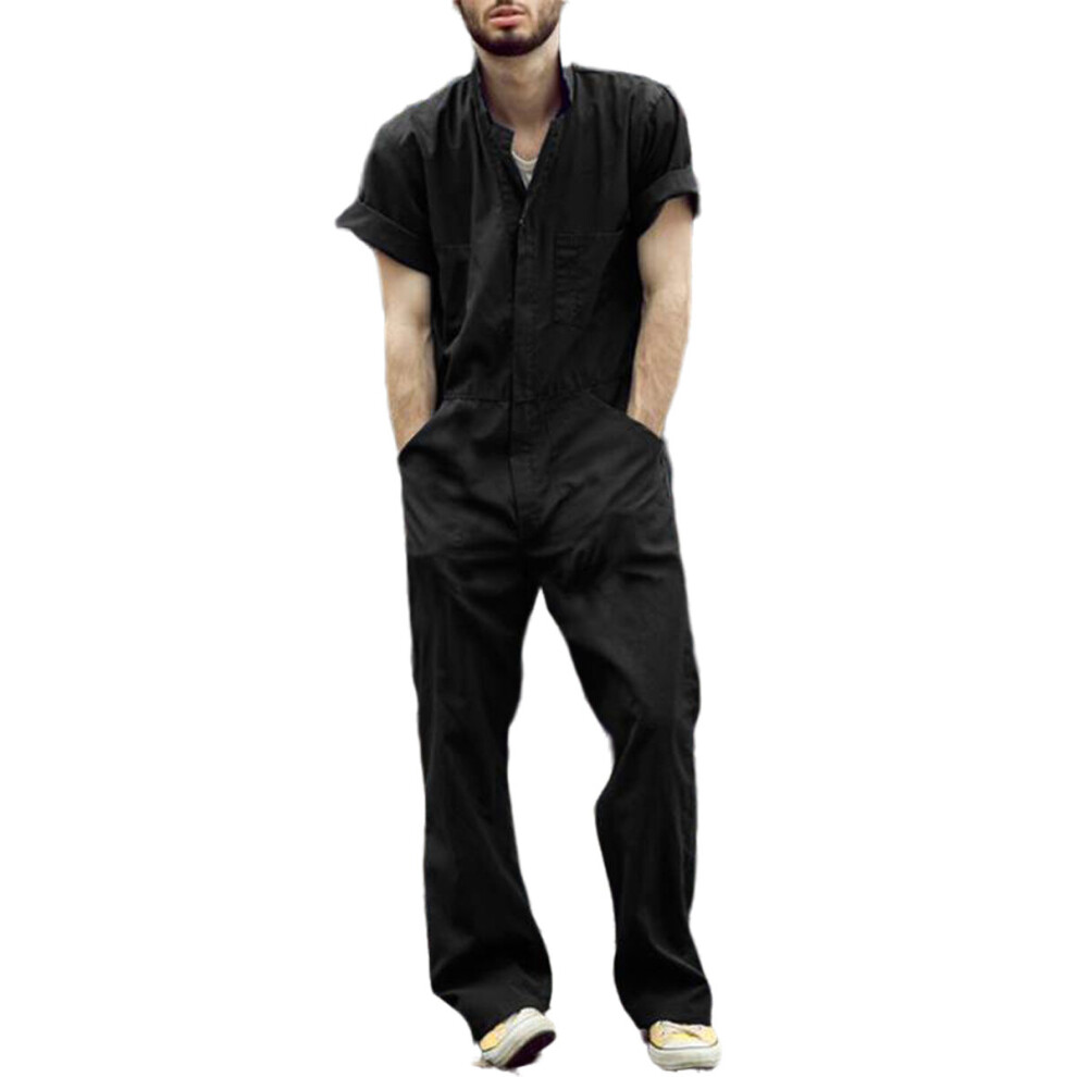 Men Short Sleeve Basic Work Coverall Loose Cargo Overalls Solid Casual Joggers Street Wear Pants Jumpsuit 885657487325