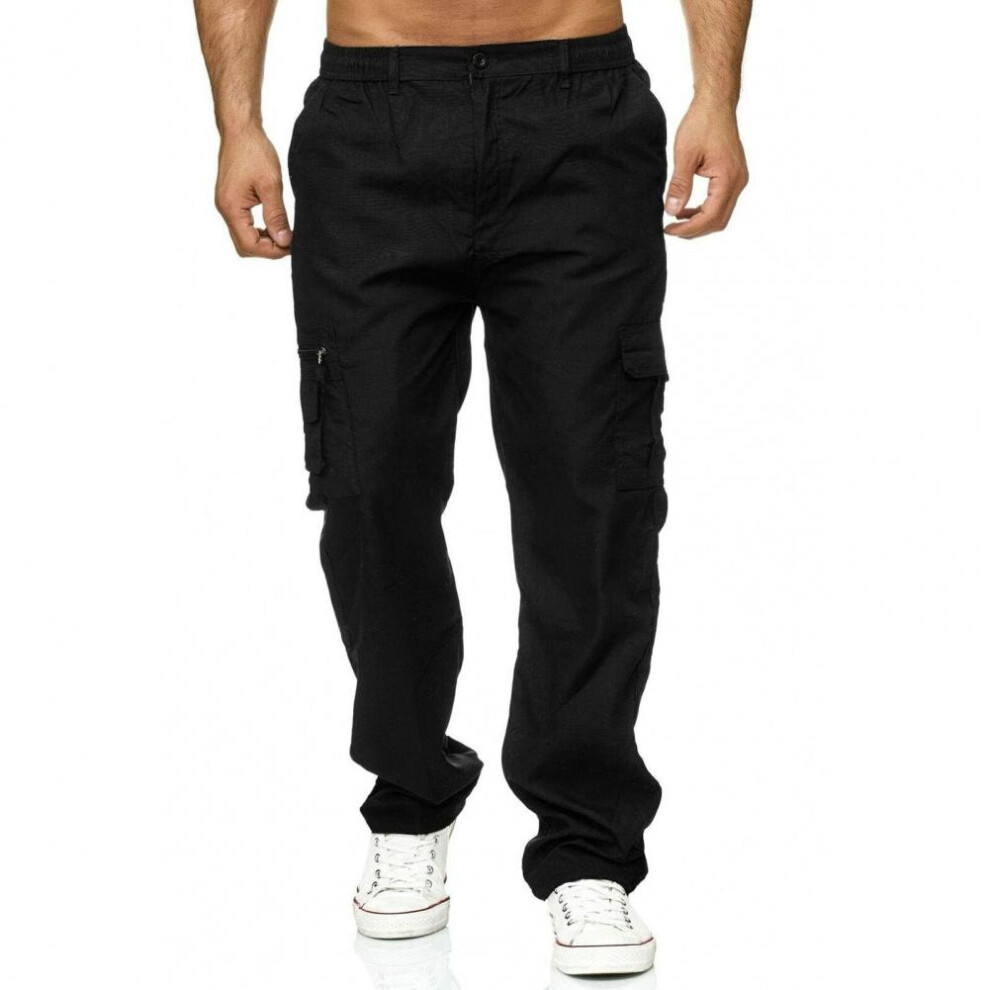 Men Cargo Pants Casual Elastic Waist Men Long Pants Loose Fit Workwear Straight Trousers For Outdoor 885657491018