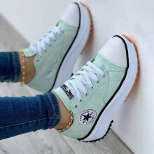 (Green, 38) Canvas Shoes Women Sneaker Platform Casual Breathable Sport Fashion Design