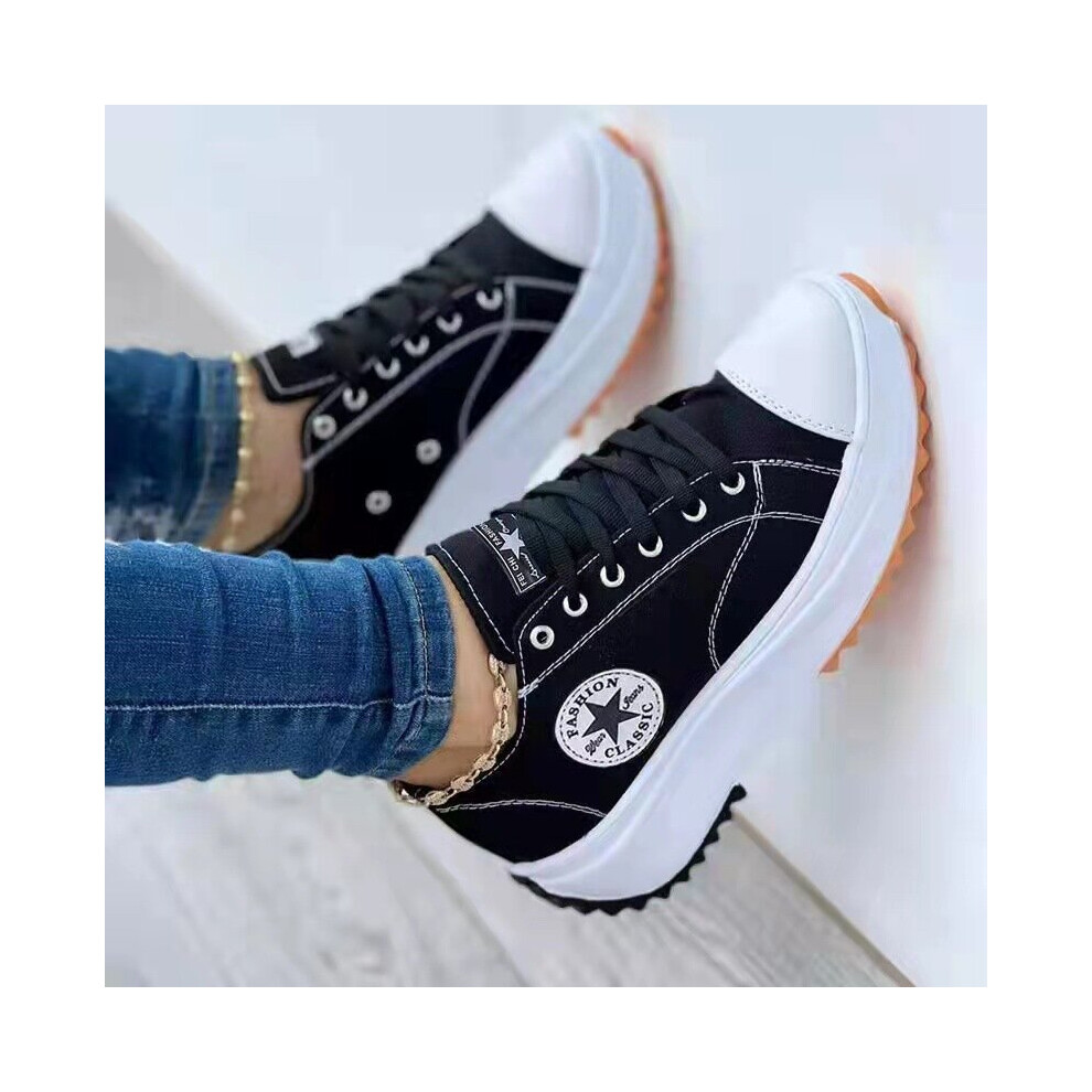 (Black, 39) Canvas Shoes Women Sneaker Platform Casual Breathable Sport Fashion Design