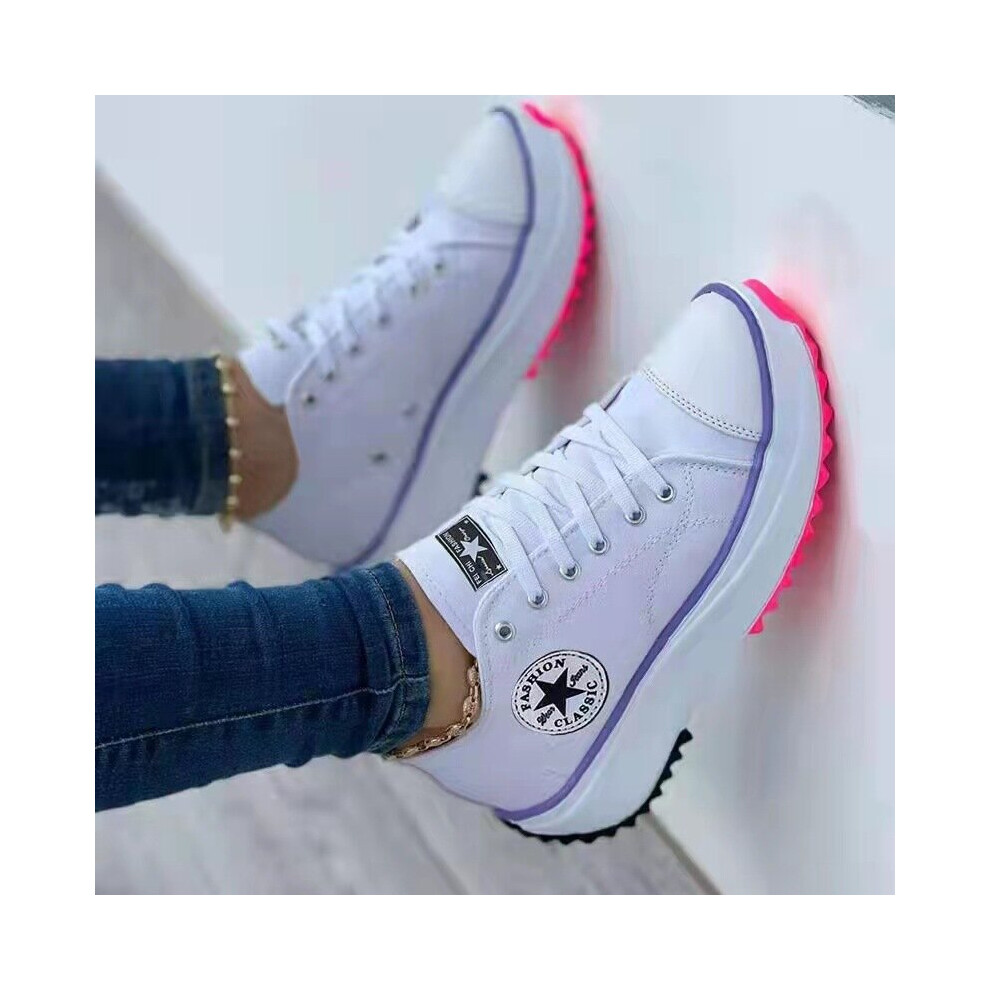 (White, 42) Canvas Shoes Women Sneaker Platform Casual Breathable Sport Fashion Design