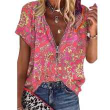 (Pink, Tag Size M=UK Size 8) Ladies T Shirt Short Sleeve Tee Women Baggy V Neck Loungewear Summer Tops Retro