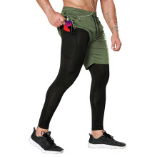Double Layers Compression Camo Legging Gym Workout Pant Sweatpants Jogging Fitness Mens Sweatpants With Phone Pockets