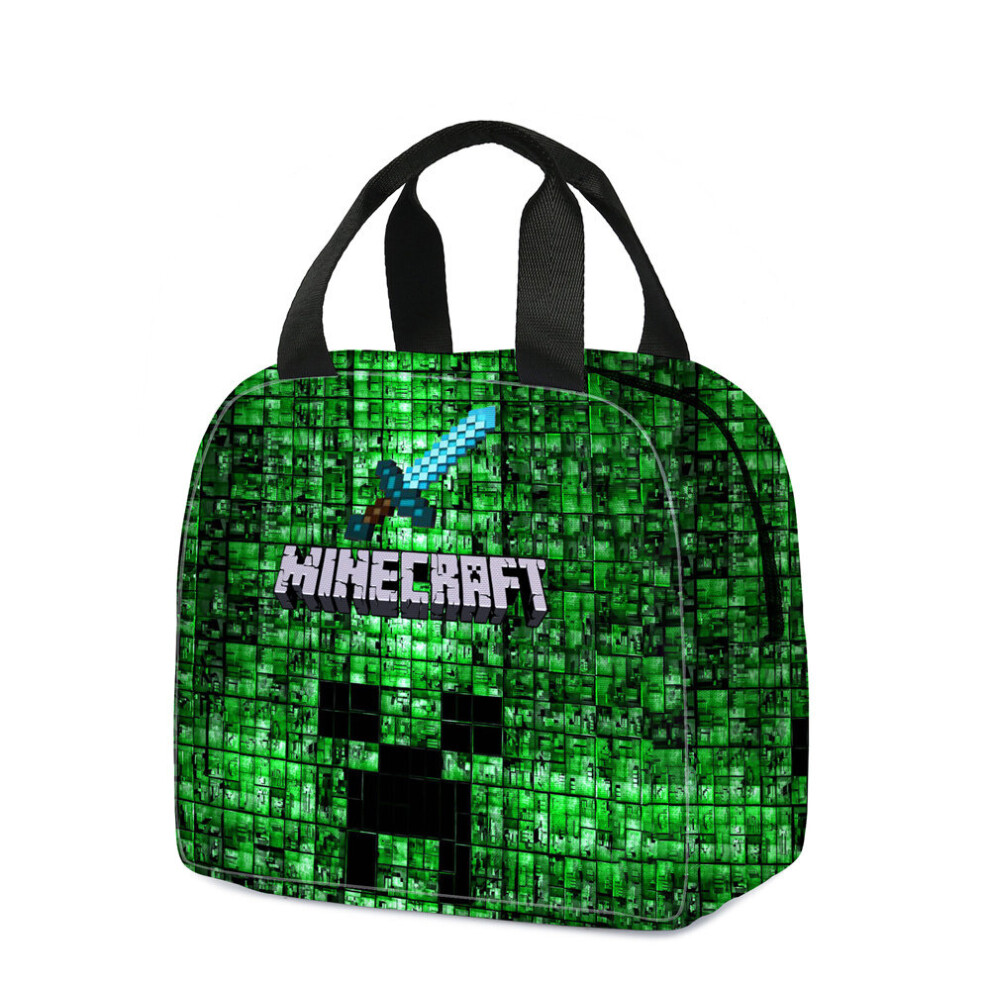 (C) Minecraft 3D Printed Lunch Bag Thermal Portable Insulated Picnic Food Lunch Box Bag
