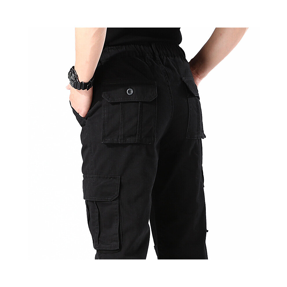 Men's Pure Multi-Pocket Workwear Trousers Elastic Waist Loose Wear-Resistant Overalls 885657497331