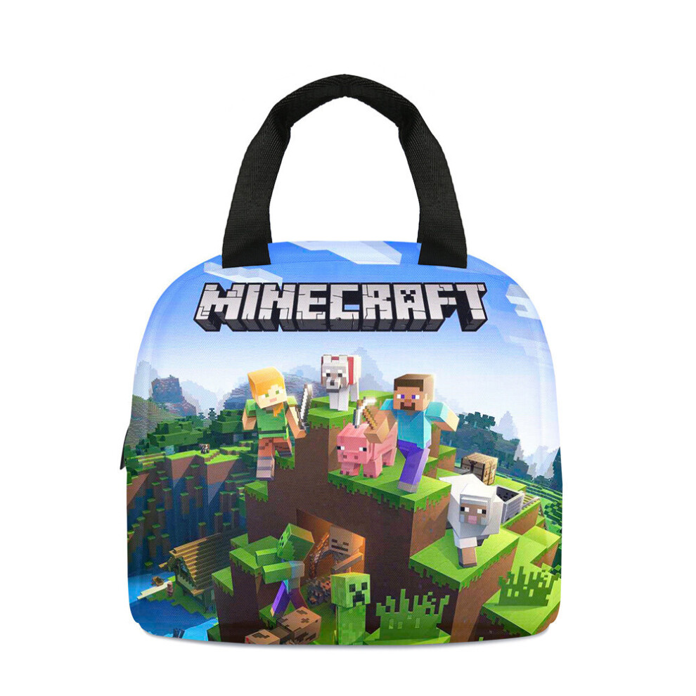 (B) Minecraft 3D Printed Lunch Bag Thermal Portable Insulated Picnic Food Lunch Box Bag