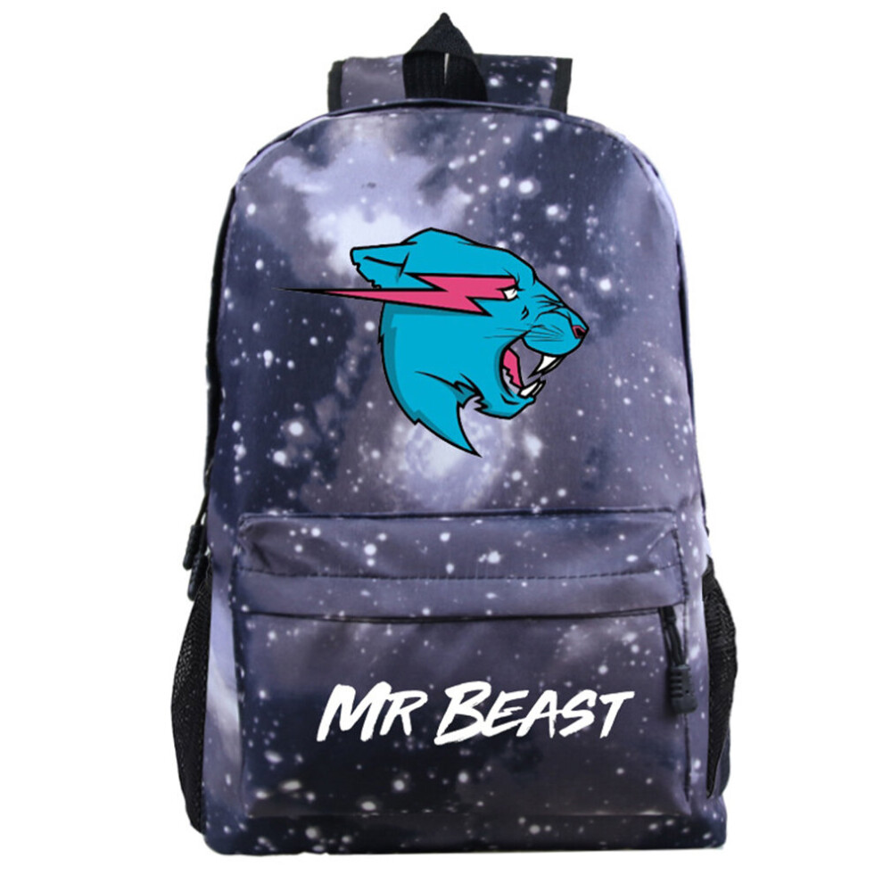 (Grey) Mr Beast Print Galaxy Backpack Kids Boys Girls Student Book School Bag Travel Large Capacity Rucksack
