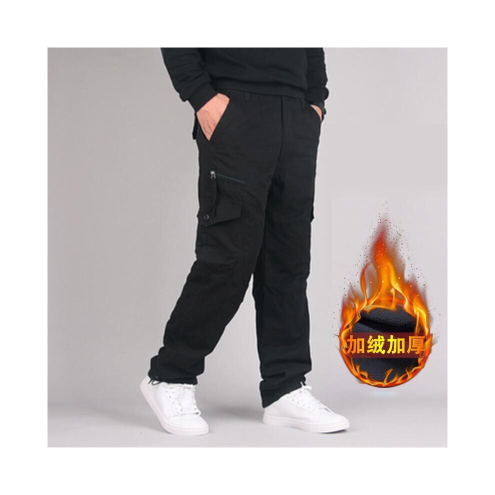 Winter Thick Fleece Casual Pants Men Pockets Workwear Loose Cotton Cargo Pants Men Warm Thermal Straight Long Trousers Man 885657505180