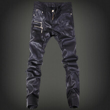 Slim leather pants zipper stitching leather pants youth motorcycle leather pants male