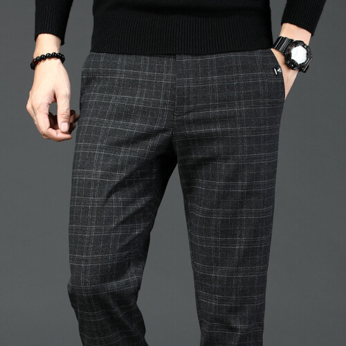 Plaid Pants Business Casual Gray Pants Men's Casual Plaid Pants Business  Casual Slim Fit Dark Grey