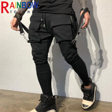Rainbowtouches Sports Men Stretch Tights Sweat Absorbing And Breathable Fitness Casual Pocket Stitching Cargo Pants Mens