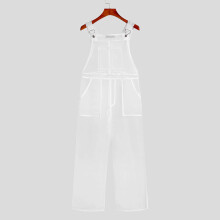 Men Mesh Jumpsuit Transparent Solid Sleeveless Streetwear Straps Thin Rompers Pockets Breathable Men Overalls