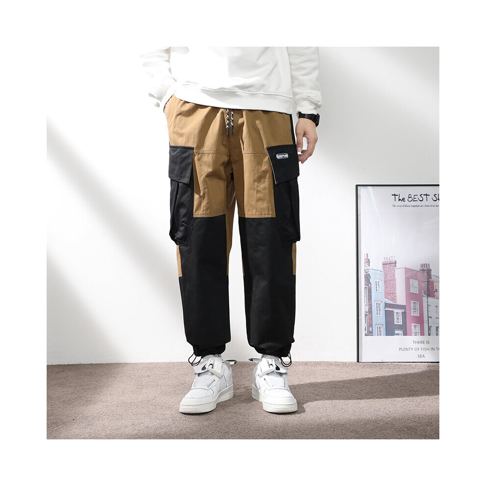 Mens Cotton Cargo Pants Streetwear Muti Pockets Ribbons Wide Leg Trousers-image-OPC-PBQZBYF-NEW