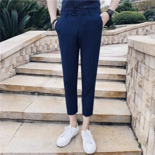 striped casual pants men s version of the of youth slim nine point pants men s business trousers on OnBuy