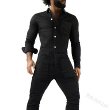 Mandylandy Men Long Sleeve Basic Work Coverall Male Pure Cargo Overalls Casual Street Wear Jumpsuit Men's Overalls