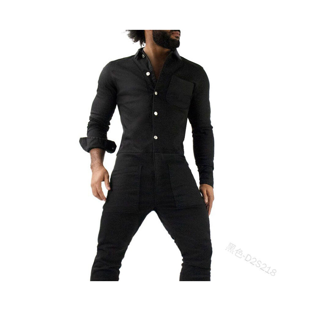 Mandylandy Men Long Sleeve Basic Work Coverall Male Pure Cargo Overalls Casual Street Wear Jumpsuit Men's Overalls 885657546329