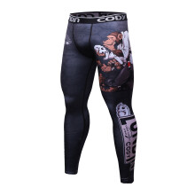 Gym Fitness Men Leggings Print Mid Waist Elastic Push Up Ankle Length Polyester Leggings Men's Compression Jogging Pants